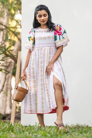 PRACHI KAMAT Portuguese Print Front Slit Midi Dress 