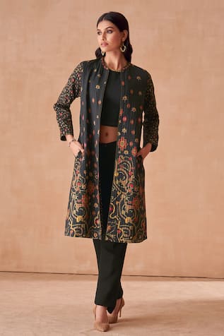 Saundh Raw Silk Floral Print Jacket 