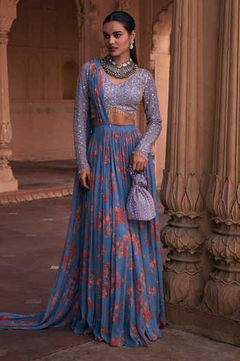 Diyarajvvir Floral Pattern Pre-Draped Skirt Saree With Blouse 