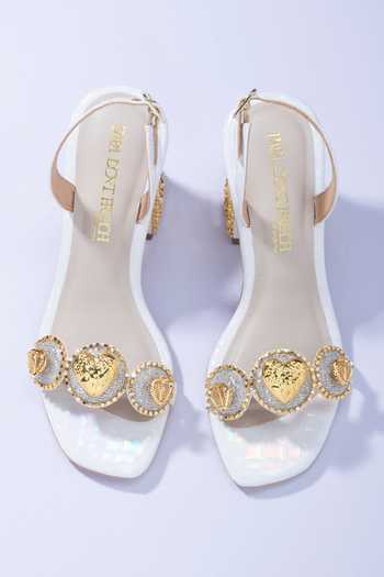 Papa Don't Preach Accessories Embellished White Block Heels 