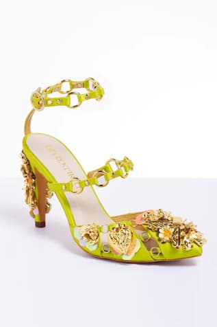 Lime 3D Metallic Charm Embroidered Stilettos 