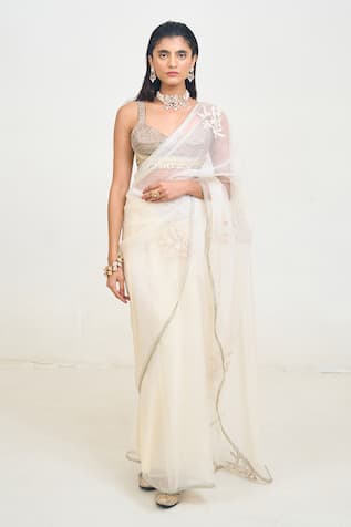 Rishi and Vibhuti Ember Floral Embroidered Saree With Blouse 