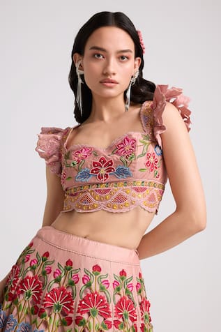 Chandrima Gul Thread Embroidered Bustier Blouse 