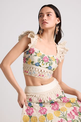 Chandrima Gardenia Thread Embroidered Bustier Blouse 