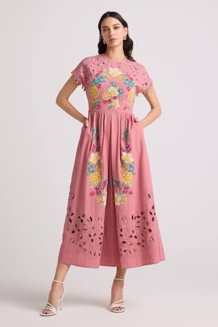 Chandrima Blossom Applique Cutwork Midi Dress 