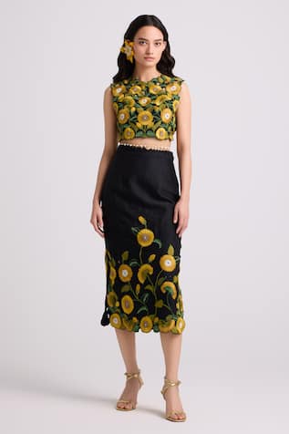 Chandrima Sunflower Embroidered Skirt 