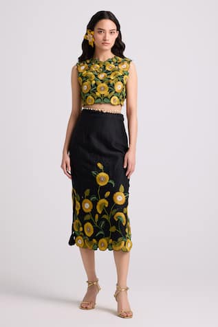 Chandrima Sunflower Embroidered Crop Top 