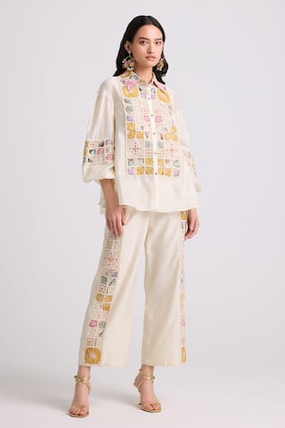 Chandrima Floral Chequered Embroidered Shirt 