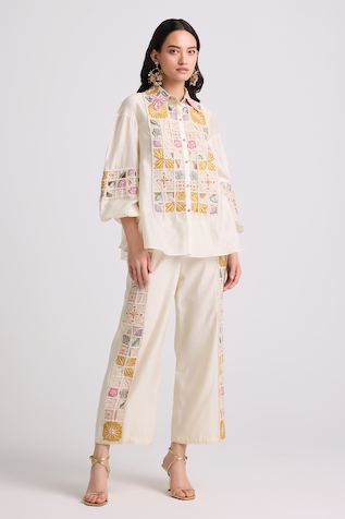 Chandrima Floral Chequered Embroidered Shirt