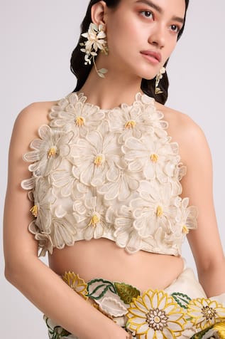 Chandrima 3D Daisy Applique Crop Top 