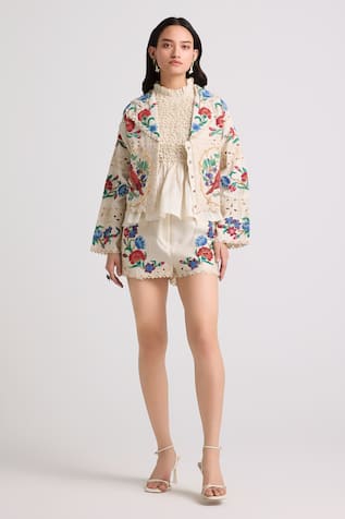 Chandrima Floral Applique Work Shorts 