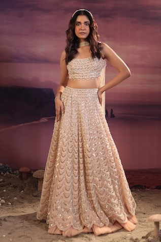 COUTURE BY NIHARIKA Scallop Embroidered Bridal Lehenga Set 