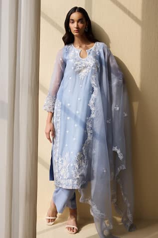 Meesa Daisy Bloom Thread Embroidered Kurta Pant Set 