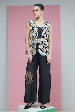 Studio Radical Musk Bloom Applique Jacket Flared Pant Set 