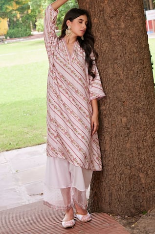 Charu Makkar Floral Striped Print Kurta & Palazzo Set 