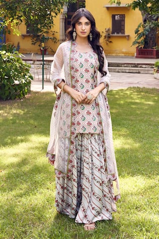 Charu Makkar Peacock Print Kurta Gharara Set 