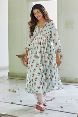 Charu Makkar Flower Print Anarkali & Palazzo Set 