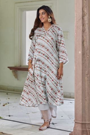 Charu Makkar Floral Print A-Line Kurta & Palazzo Set 