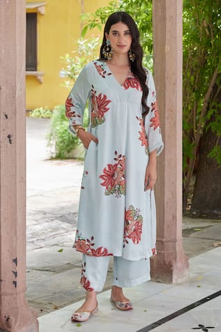 Charu Makkar Flower Print Kurta & Palazzo Set 