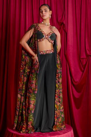 TYOHAR Floral Embroidered Shrug & Palazzo Set 