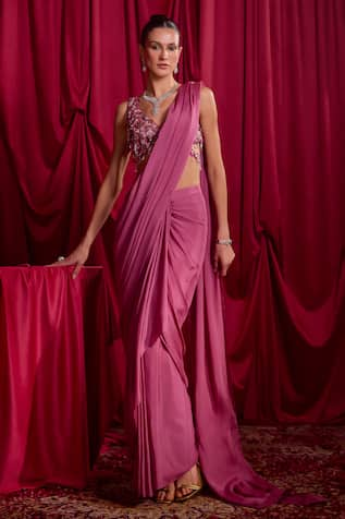 TYOHAR Pre-Draped Saree With Resham Work Blouse 