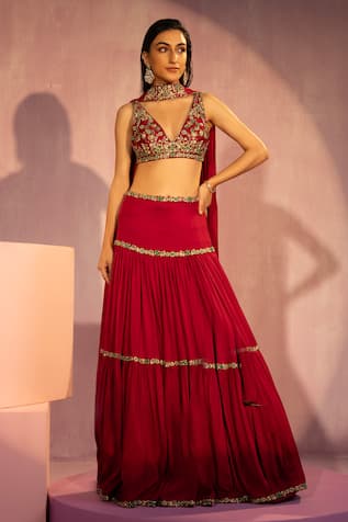 TYOHAR Nora Waistband Embroidered Tiered Lehenga Set 