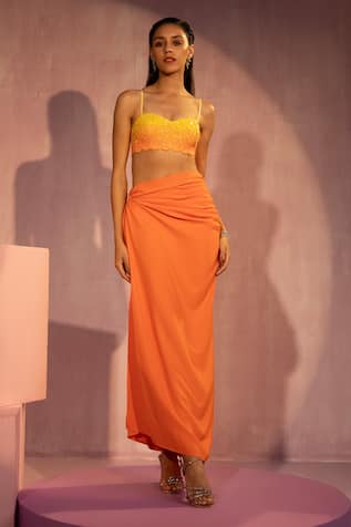 TYOHAR Samira Ombre Embroidered Bustier & Draped Skirt Set 