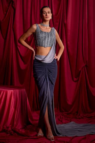 TYOHAR Rhea Ombre Pre-Draped Saree With Bustier 