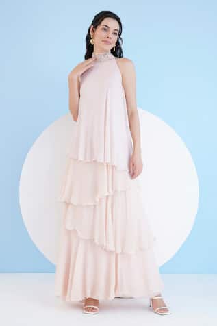 Mandira Wirk Resort Embellished Asymmetric Tired Dress 