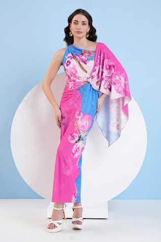 Mandira Wirk Resort Floral Print Draped Bodice Dress 