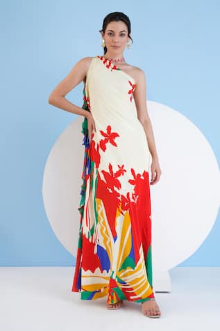 Mandira Wirk Valiant Print One Shoulder Dress 