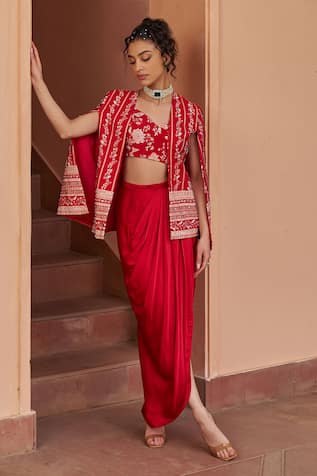 Chhavvi Aggarwal Embroidered Cape Draped Skirt Set 