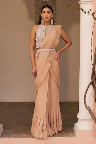 Chhavvi Aggarwal Pleated Pre-Draped Saree With Embroidered Blouse 