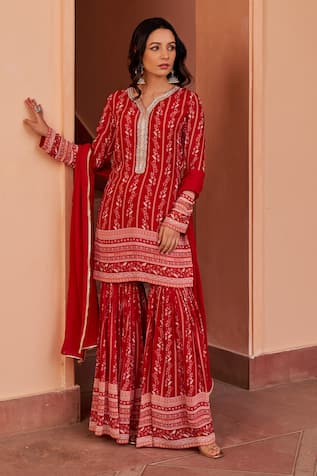 Chhavvi Aggarwal Floral Stripe Print Kurta Sharara Set 