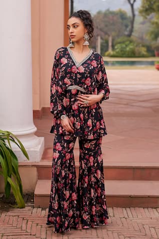 Chhavvi Aggarwal Floral Print Kimono Kurta With Sharara 
