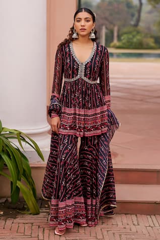 Chhavvi Aggarwal Botanic Print Peplum Kurta Sharara Set 