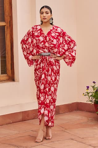 Chhavvi Aggarwal Floral Print Draped Kaftan 