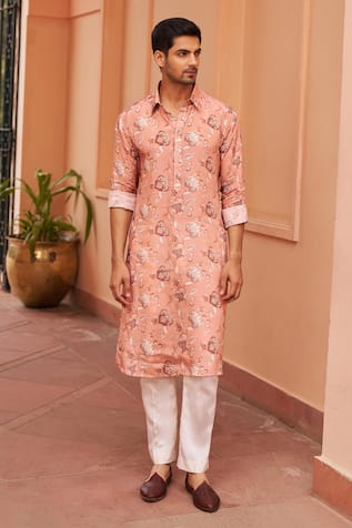 Chhavvi Aggarwal Gardenia Bloom Print Collared Kurta With Pant 