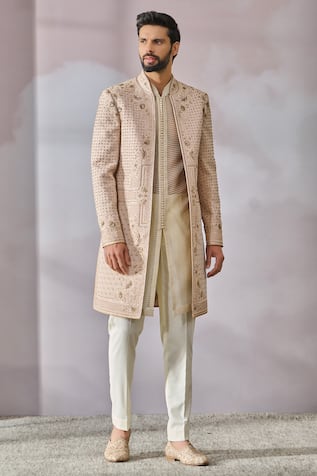 Tarun Tahiliani Embroidered Sherwani & Textured Kurta Set 