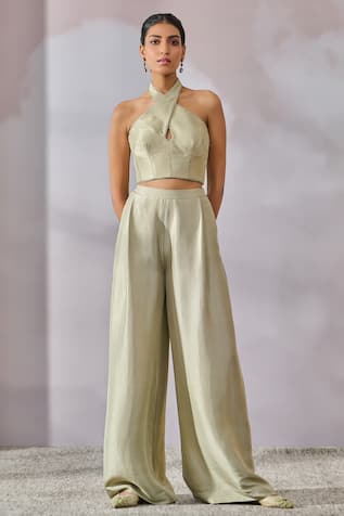 Tarun Tahiliani Diamond Embellished Corset & Flared Trouser Set 