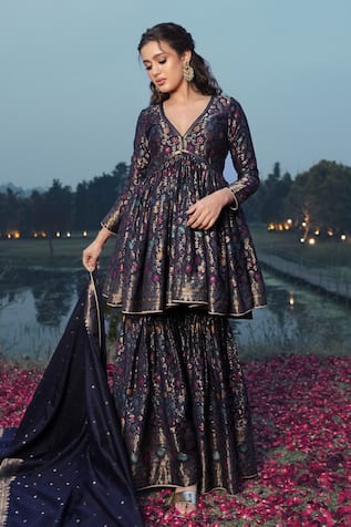 Safaa The Amari Floral Banarasi Woven Kurta Sharara Set 