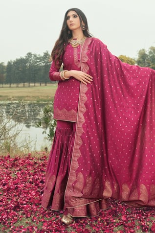 Safaa The Azeela Paisley Motifs Woven Kurta Sharara Set 