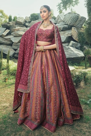 Safaa The Mihrumah Floral Woven Lehenga Set 