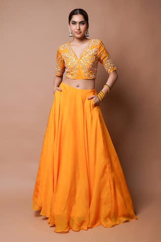 Ahi Clothing Bloom Vine Embroidered Blouse With Lehenga 