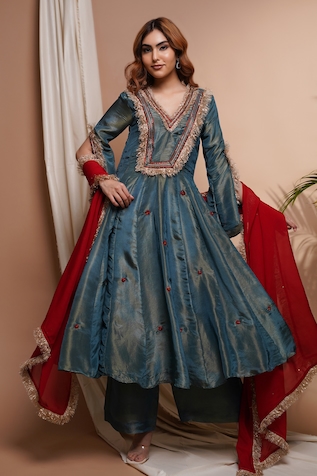 Ahi Clothing Floret Motif Embroidered Anarkali Palazzo set