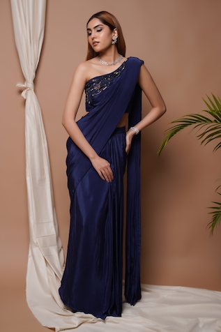 Ahi Clothing Solid Pre-Draped Saree With Blouse