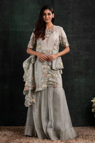 Shikha and Srishti Design Embroidered Asymmetrical Kurta & Pant Set 