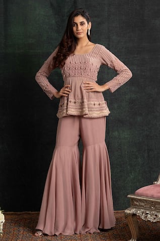 Shikha and Srishti Design Embroidered Peplum Top & Sharara Set 