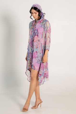 Mauve Fay Floral Print Shirt Dress 