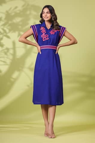 K-Anshika Cotton Embroidered Dress With Belt 